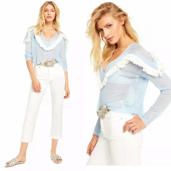 Wildfox Sweaters - Wildfox Waylon Fringe Trim V-Neck Sweater M